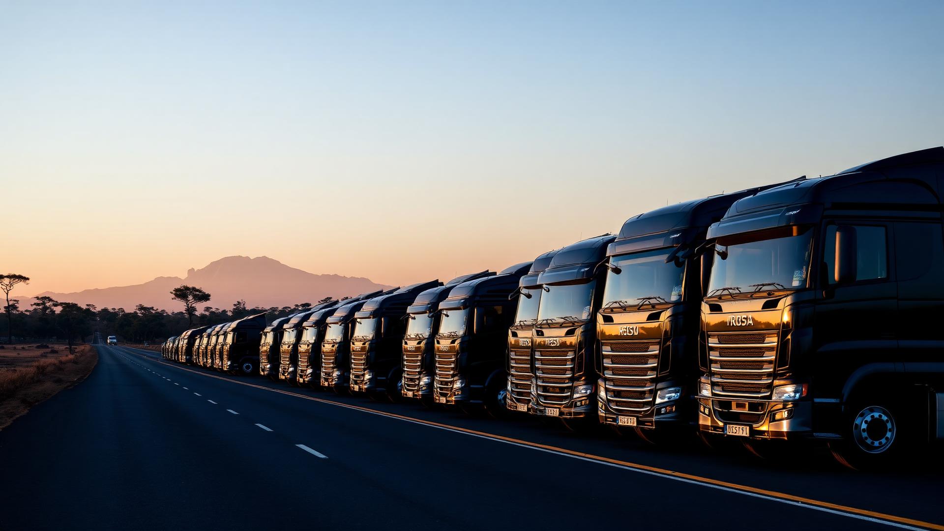Shredah fleet of trucks at dawn on a Kenyan highway